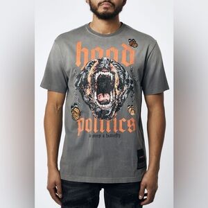 Gray Graphic Tee with Tiger Print